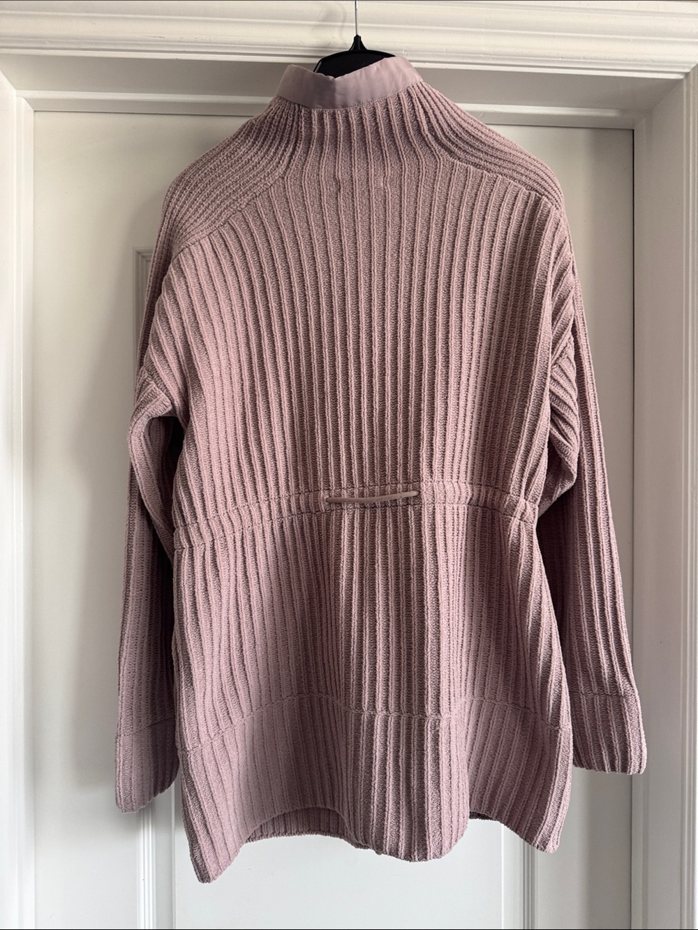 Women's Dusty Pink Ribbed Zip-Up Jacket with Drawstring Waist - Picture 2 of 3
